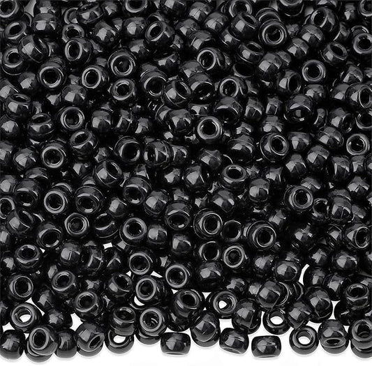 1000Pcs Black Pony Beads 6x9mm Perler Bulk Beads for Bracelets Necklace, Hair Bead for Braids, Kandi BeadsKit, Plastic Bead for Crafts Keychain Jewelry Making(Black)