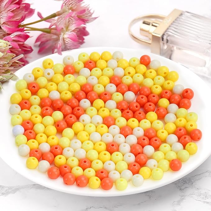 1000pcs 6mm mixed color acrylic round beads, assorted plastic gumball bubble gum beads with hole pastel loose beads bulk for jewelry diy making crafting supplies (orange series)