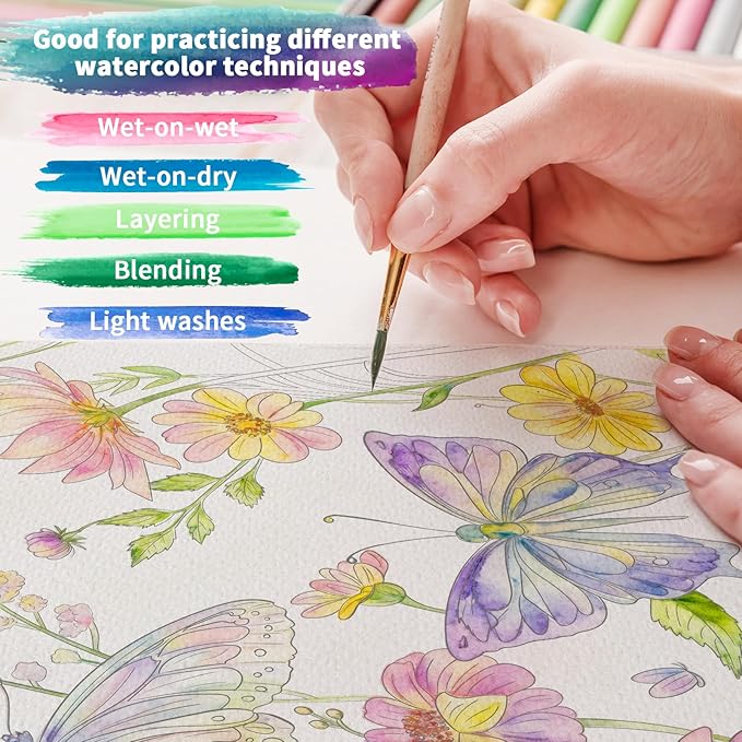 Kalysky 8.5 * 11" Watercolor Workbook,3 Watercolor Coloring Books for Adults, Beginner-Friendly Water Color Books,160GSM Cold Press Textured Thick Paper