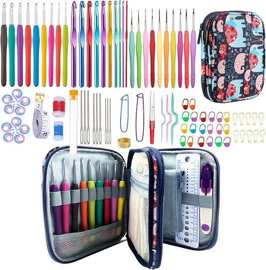 100pcs Crochet Hooks Set in Case Ergonomic Soft Grip Handles Weave Yarn Knitting Needles Kit and Crochet Needle Accessories Crochet Kit Complete Crochet Set for Beginners and Experiecced Crochet Lover