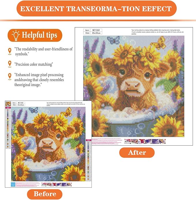 igoodom Cow Diamond Art Kits for Adults, Highland Cow Diamond Painting Kit, Full Drill Round Diamond Art Kits, DIY Gem Art and Crafts for Home Wall Decor Gift 14x14inch