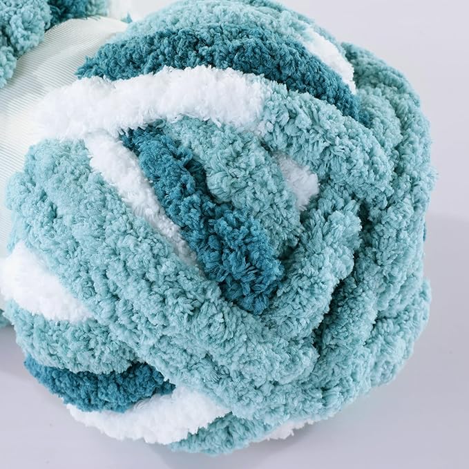 MABOZOO Tie Dye Chunky Yarn 8 Pack, Blue White Multi Fluffy Jumbo Chenille, Soft Plush Bulky, Giant Thick Fuzzy Yarn for Crocheting, Hand or Arm Knitting (26 yds, 7.5 oz Each Skein)