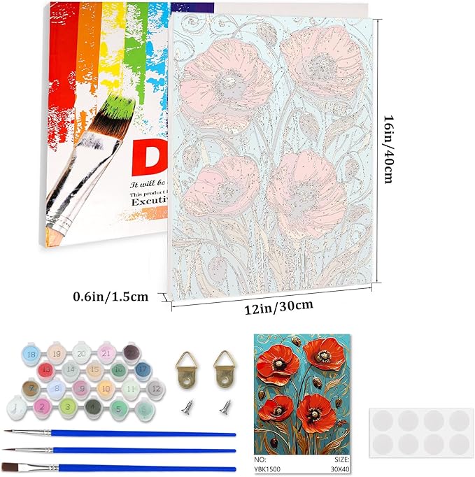 Lxmsja Red Poppies Paint by Numbers Kit for Adults, Acrylic Landscape Paint by Numbers for Adults Beginner, DIY Craft Supplies Oil Painting Kits for Home Wall Decor 12x16 inch (Framed)