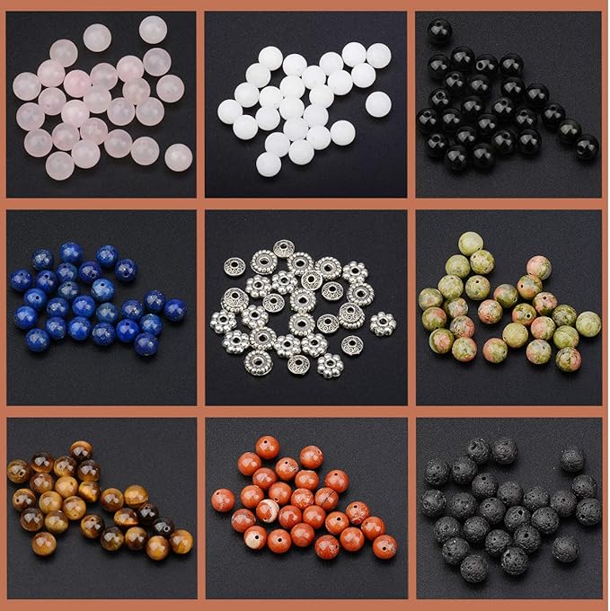 LPBeads Natural Stone Beads Set Kits 8mm Round Loose Gemstone Assorted Color with Accessories Tools for Bracelet Jewelry Making (100% Natural Stone Beads Kit 3)