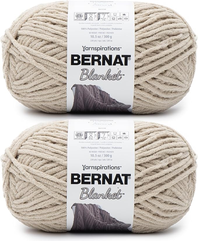 Bernat Blanket Super Bulky Acrylic Yarn - 2 Pack of 300g/10.5oz #6 Chunky Chenille Heavy Weight Yarn for Knitting and Crocheting, Amigurumi, Thick Blankets (Almond, 220 Yards 2-Pack)