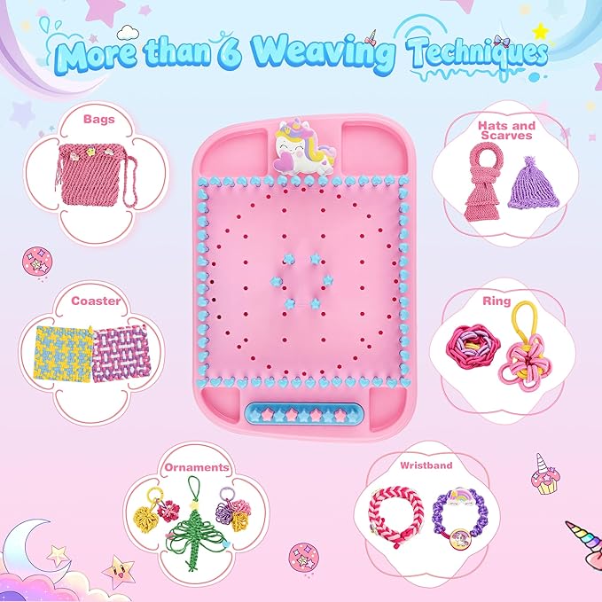 6-in-1 friendship bracelet making kit,weaving loom kit toys, 500+ pcs craft kits for kids,a multi-functional weaving loom that can be used to make bracelet, potholder, pendants, bags, hats and scarves