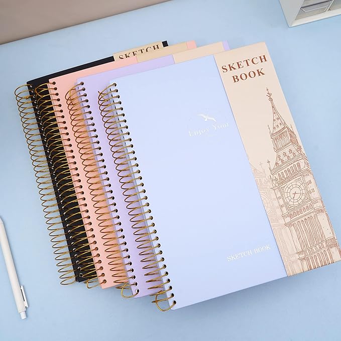 Hardcover Sketchbook for Drawing 8.5 x 11 Spiral Sketch Book for Adults Women Kids with 100gsm 68lb 120 Sheets Premium Paper Sketch Pad for Drawing Books Notebook Art Supplies, Blue