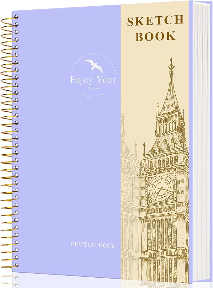 FLYING EAGLE Hardcover Sketchbook for Drawing 8.5 x 11 Spiral Sketch Book for Adults Women Kids with 100gsm 68lb 120 Sheets Premium Paper Sketch Pad for Drawing Books Notebook Art Supplies, Purple