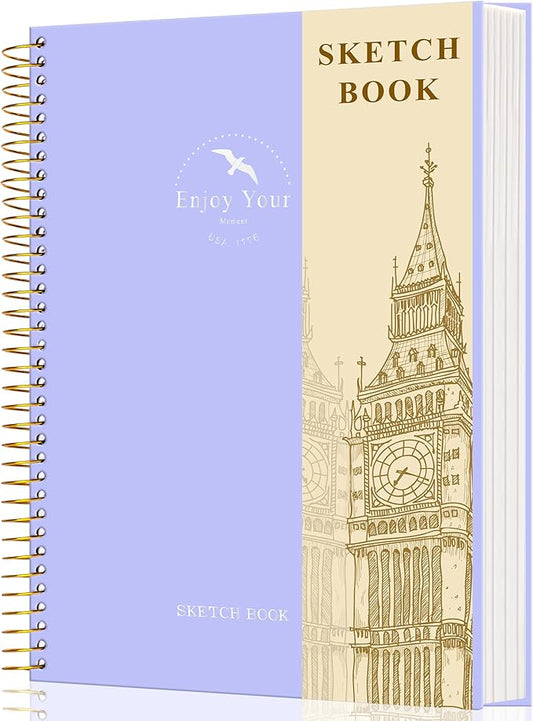 FLYING EAGLE Hardcover Sketchbook for Drawing 8.5 x 11 Spiral Sketch Book for Adults Women Kids with 100gsm 68lb 120 Sheets Premium Paper Sketch Pad for Drawing Books Notebook Art Supplies, Purple
