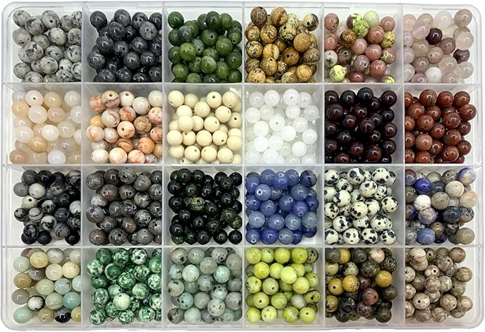 960pcs 6mm Natural Round Stone Beads,Multiolor Crystal Energy Stone,Loose Gemstone Accessories Hole Size 1mm,DIY Smooth Beads Necklace Bracelet for Jewelry Making (6mm 24Color 03 Material-A)