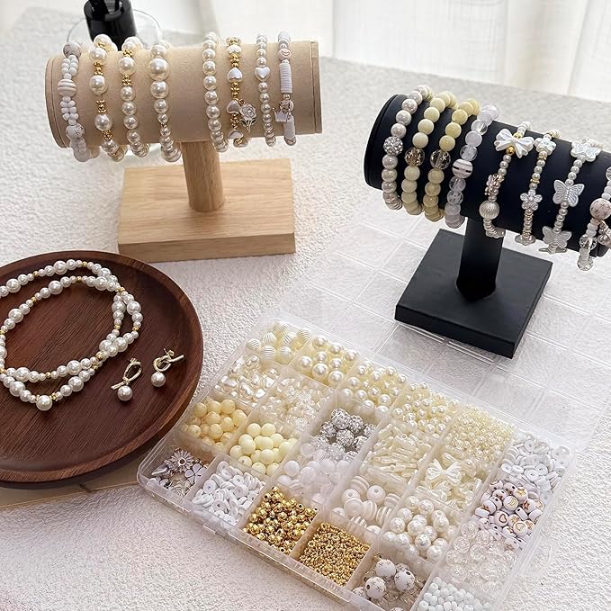 1900PCS Pearl Beads for Bracelets, Beige Acrylic Round Beads for Jewelry Making Gold Spacer Bead Pumpkin Heart Flower Bow Buterfly Bead Flower Charms for DIY Crafts