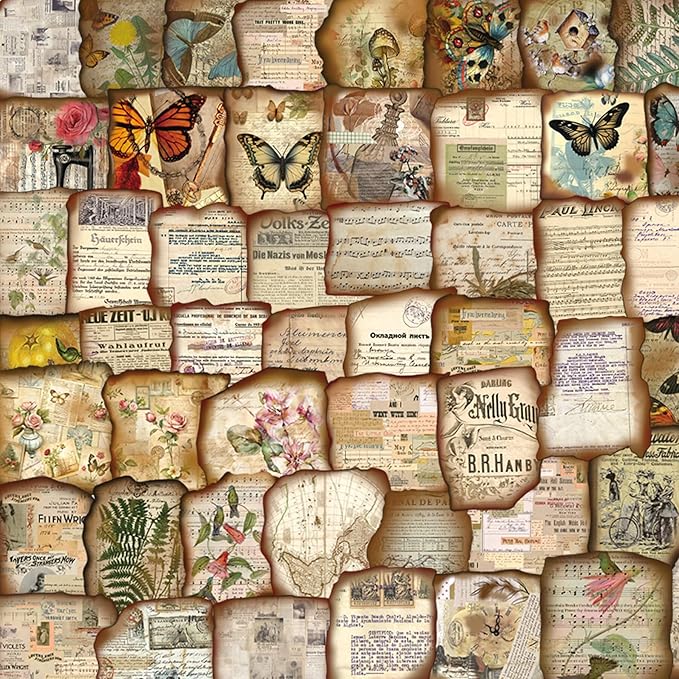 100 Pcs Vintage Journaling Stickers - Junk Journal Supplies with Antique Map Prints & Distressed Edges, Scrapbook Stickers for Planners, Ideal for Kids Teenagers Adults