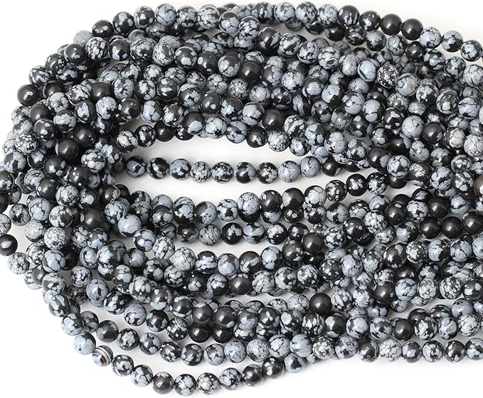 cheavian 60pcs 6mm natural black snowflake obsidian gemstone round loose beads stone beads for jewelry making diy findings 1 strand 15"