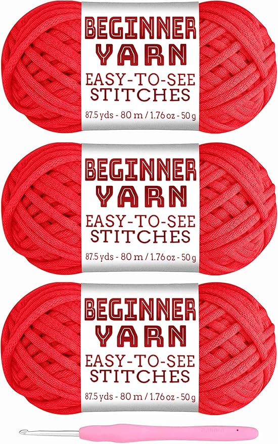Beginners Red Yarn - 3x50g, 260 Yards, Easy-to-See Stitches, Worsted Medium #4, Chunky Thick Cotton Nylon Blend Yarn for Crocheting
