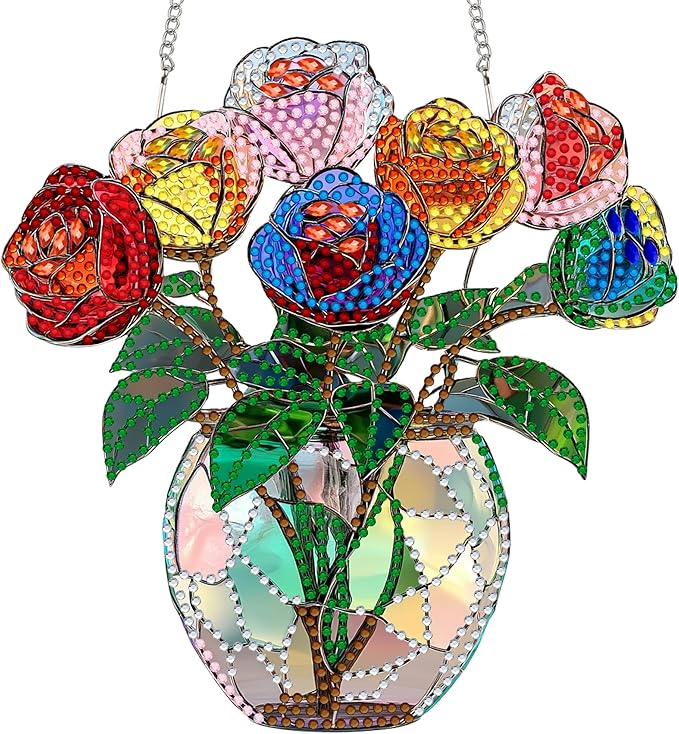 SKRYUIE Flower Hanging Diamond Art Kits for Adults Pendant Suncatcher, Special Shaped Crystal DIY Pearl Diamond Painting Kit, Gift for Mother Spring Summer Window Wreath Decor 7.33 x 7.09 Inch A29