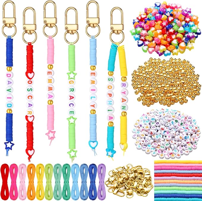 Ferreve 4948 Pcs Friendship Keychain Making Kit DIY Gift Friendship Key Chain Crafts Clay Beads Charms Letter Name Bead Jewelry Accessories for Women Birthday Christmas Party Favors(Cute Style)