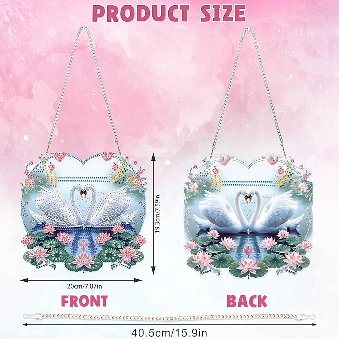 DOMROM Swan Diamond Art Hanging Kits for Adults Beginners, Special Shaped Crystal Diamond Painting Swan Pendant, DIY Diamond Art Suncatchers Animal for Home Garden Wall Decor Gift