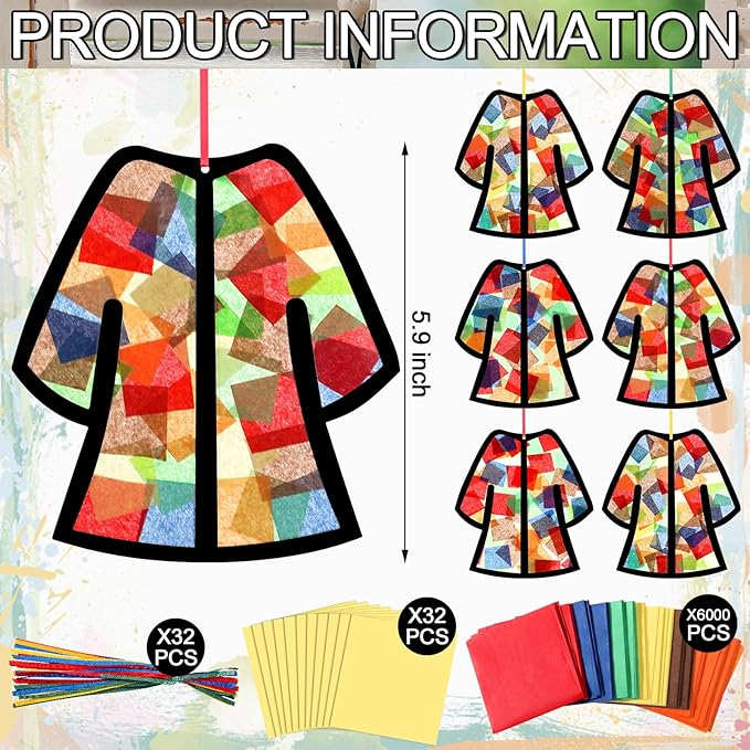 Motipuns 32 Sets Easter Resurrection Ornaments Craft Kit, Bible Story Coat DIY Suncatchers Religious Christian Stained Glass Effect with Tissue Paper Window Art for Sunday School Church Vbs Decor