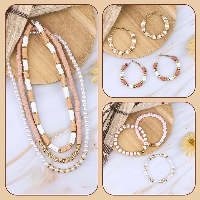 LUDUKOO Clay Bead Bracelet Kit, 2370Pcs Flat Polymer Clay Heishi Beads Bracelet Making Kit for Girls Adults, DIY Friendship Bracelet Kit with Gold Beads Letter Beads Pearl Beads for Bracelets