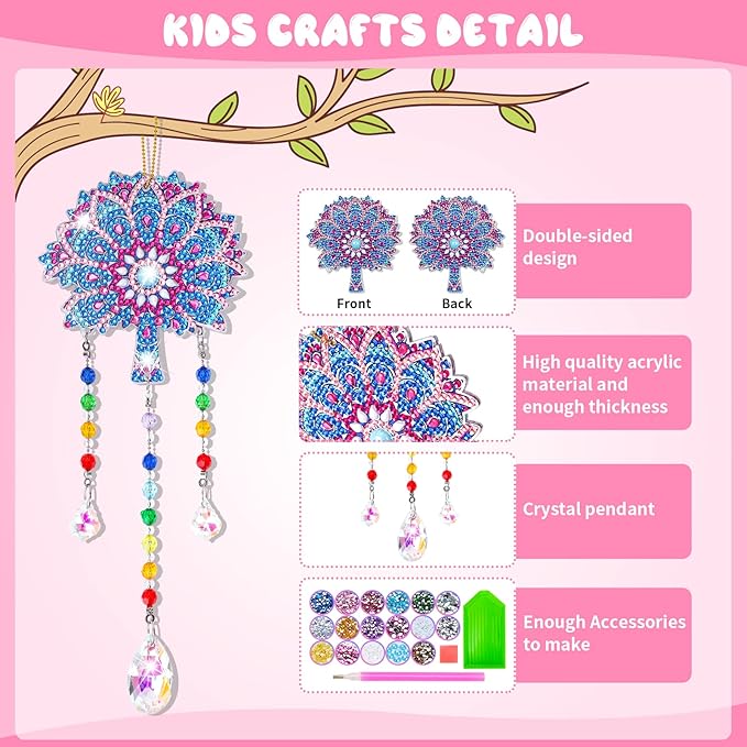Gift for 6-7-8-9-10 Yeal Old Girls Boys: Arts and Crafts for Kids Age 6-8-10-12 Diamond Art Wind Chimes Kit for Girl Toys Age 5-11 Present Sun Catcher DIY Paint by Numbers for Adult Gem Painting Kit