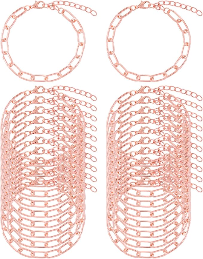 20pcs Chain Bracelets Kit Alloy Link with Lobster Clasps for Christmas DIY Women Jewelry Findings Bracelet Making (Rose Gold)