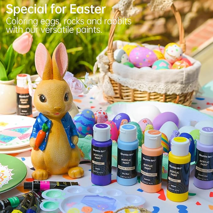 Shuttle Art 80 Colors Acrylic Paint, Acrylic Paint set with 12 Paint Brushes, 2oz/60ml Bottles, Rich Pigmented, Premium Paints for Artists, Beginners and Kids on Canvas Rocks Wood Ceramic