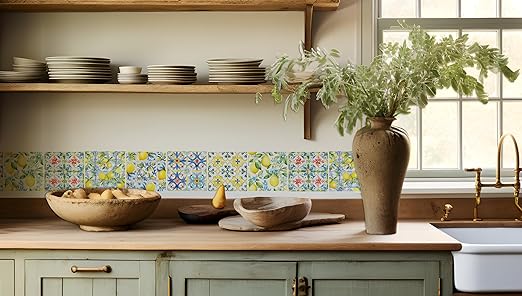 Serenity Fair Washi Tape – Mediterranean Tile Pattern, Extra Wide 4 Inch Scrapbook Supplies for Scrapbooking, Journaling, Stickers, Craft Paper, and DIY Scrapbook Tape Roll (Amalfi Lemons)