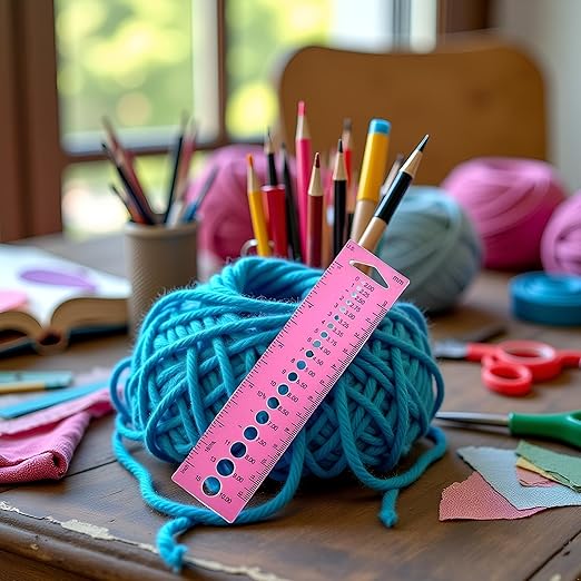 Pink Measure Ruler, Plastic Inch All in One Crochet Hook Craft for Knitting Needles Sewing Ruler Needle Gauge Sewing Arts, Crafts and Sewing