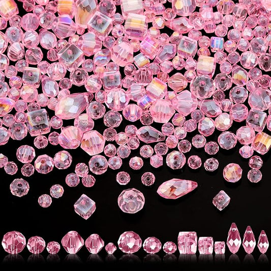 Kigeli 1280 Pcs Glass Beads Bulk Assorted Crystal Beads for Jewelry Making Faceted Teardrop Rondelle Briolette for DIY Crafts Necklace Wristband Earring Kit(Classic,Pink)