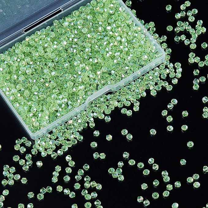 laopottbeads 1200pcs 3mm bicone crystal glass beads for jewelry making, sparkling mini beads for suncatchers, diy bracelets & craft projects (green)