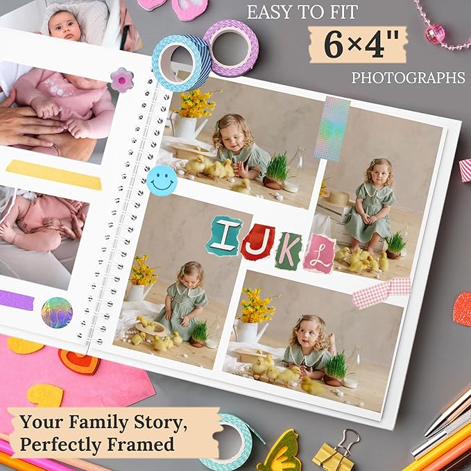 Scrapbook 12x12 Inch DIY Scrapbook Album Hardcover Kraft Paper Scrap Book Photo Albums 100 Pages Perfect for 4x6 / 5x7 / 6x8 Photos Memory Book for Family, Wedding
