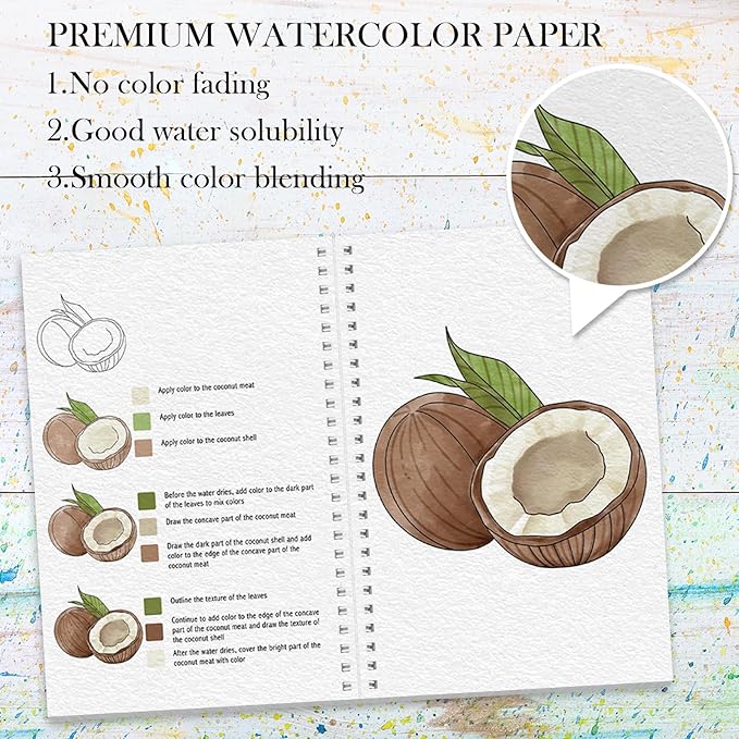 Watercolor Workbook, Watercolor Workbook Paint Book Beginner Friendly with 12 Patterns, Beginner-Friendly Watercolor Workbooks with 12 Paint Colors & Brush, Water Color Paint Set Valentine's Day Gift