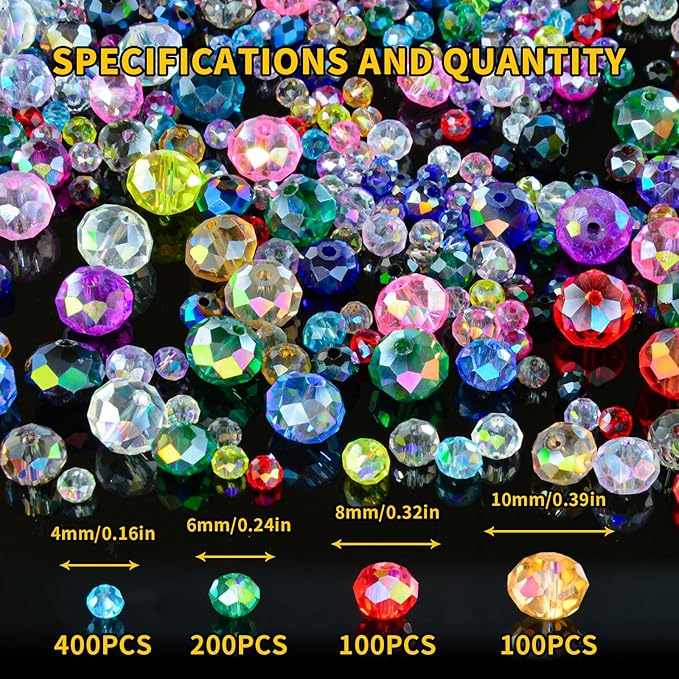 laopottbeads 800pcs colors random 4/6/8/10mm crystal glass beads for jewelry making beads for bracelets necklace pendants making supplies(mixed colors)