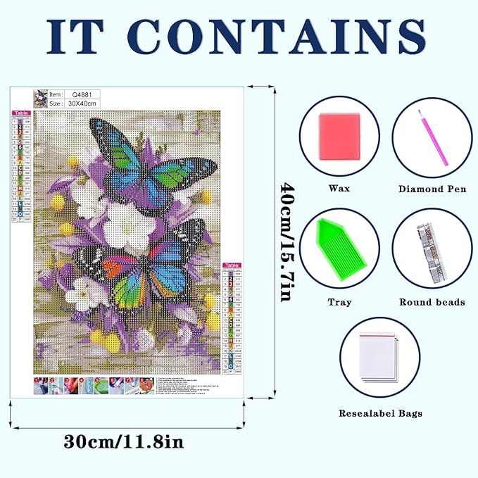 DOTZSO Butterfly Diamond Painting Kits for Adults, Easy DIY 5D Round Full Drill Diamond Art kit Diamond Dot Crystal Gem Art and Craft for Beginners Home Wall Decor 12x16 Inches