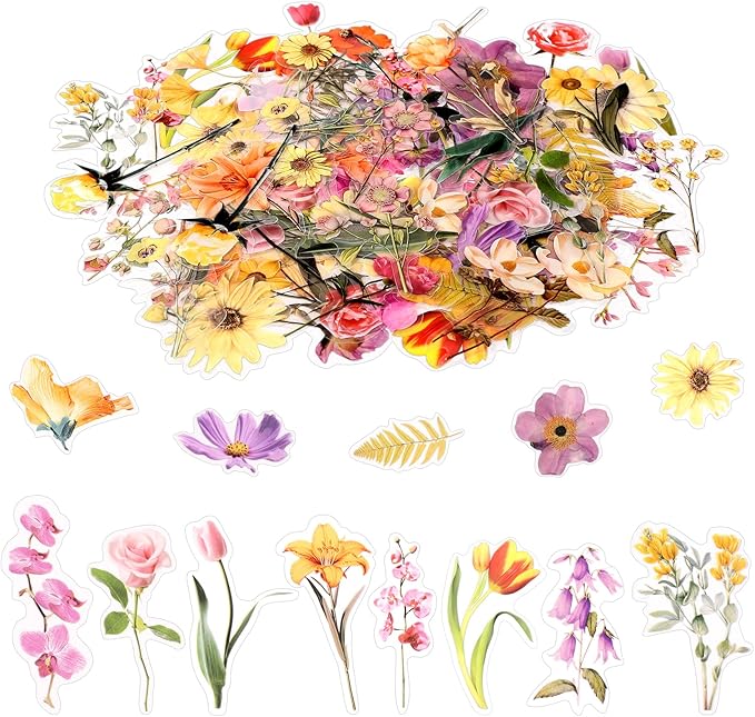 80 Pieces Natural Scrapbooking Stickers, Self-Adhesive Flower Stickers for Scrapbooking Supplies Journal for DIY Craft, Planners, Journal, Notebook Card