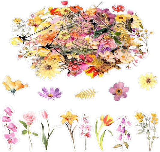 80 Pieces Natural Scrapbooking Stickers, Self-Adhesive Flower Stickers for Scrapbooking Supplies Journal for DIY Craft, Planners, Journal, Notebook Card