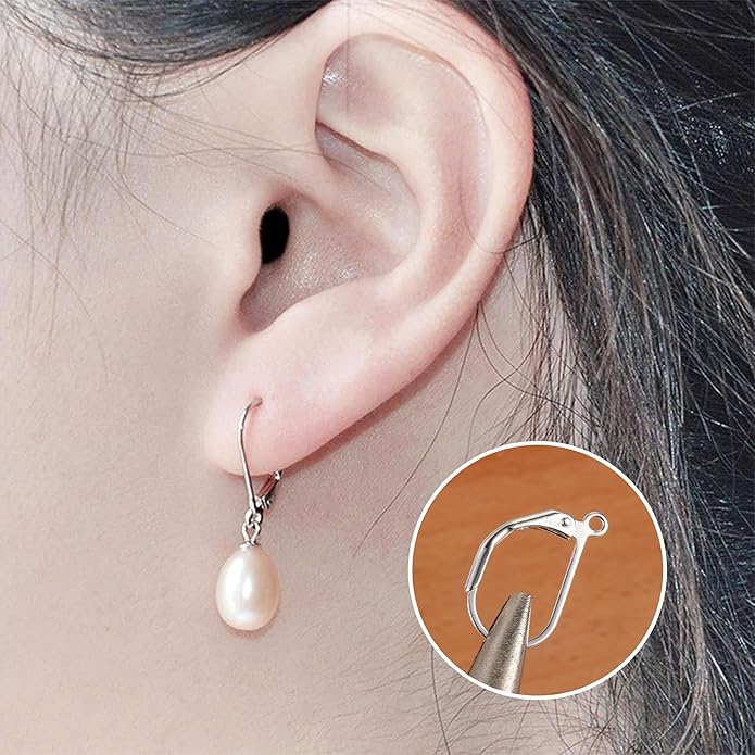 925 sterling silver leverback french hooks - hypoallergenic earring backs with jump rings set - dangle hooks sterling silver findings supplies for jewelry making