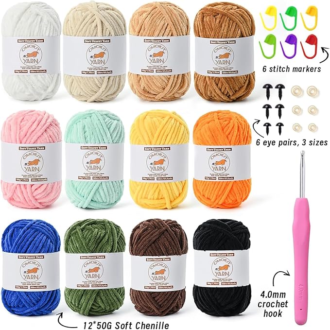 12 Pack Fluffy Velvet Yarn for Crocheting, Chunky Chenille Baby Yarn for Crocheting Soft Blanket, 787 yds Amigurumi Yarns for Knitting, Bulky Multicolored Crochet Yarns Set F