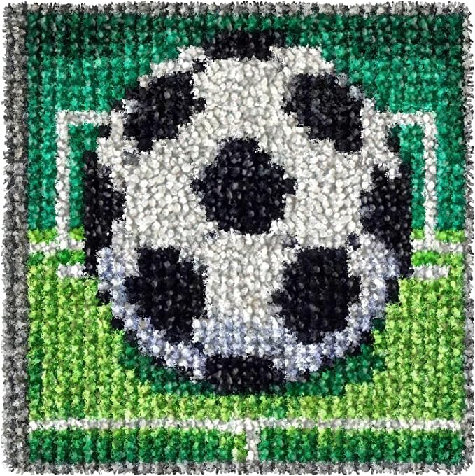 Yglnden Latch Hook Kits for Adults,DIY Rug Crafts Football Pattern Color Printed Canvas,Latch Hook Kits for Beginners Handmade Needlework Crafts Home Decoration,12"x12"