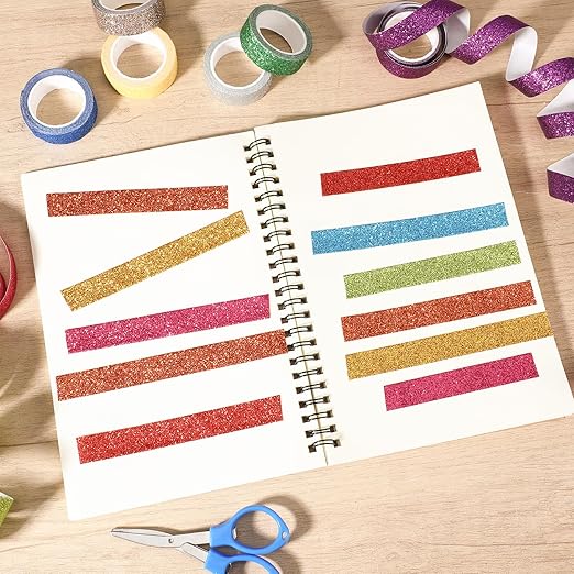 Vin Beauty Glitter Washi Tape Set 12 Rolls Colored Decorative Tape Set, Sparkle Metallic Washi Tapes Adhesive Washintape for Art, Scrapbook DIY Craft Projects Gift Wrapping Decor & Crafts
