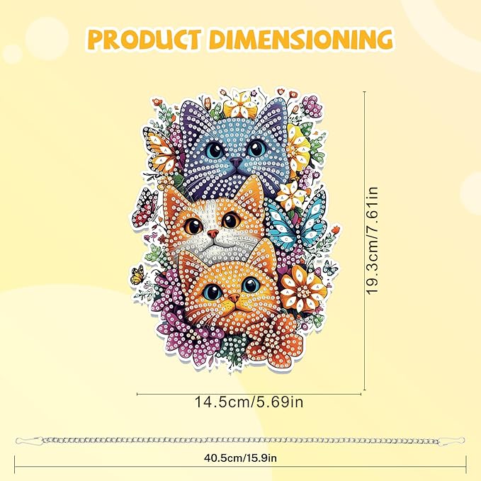Bowetile Cats Diamond Art Hanging Kits for Adults, 5D Special Shape Diamond Painting Flowers Pendant Kits, Animal Gem Art Suncatchers Painting Window Ornament for Home Garden Wall Decor