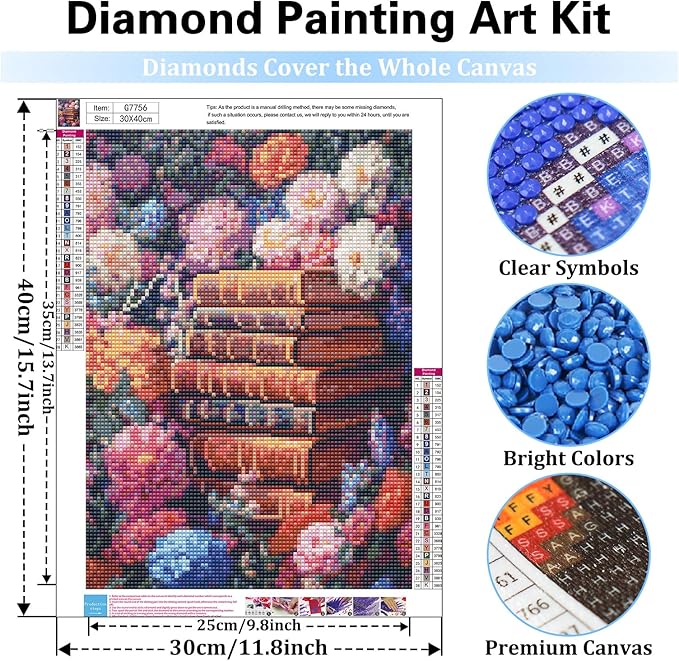 Reivworl Book Diamond Art Kits for Adults, Flowers Diamond Painting Kits, Gem Art Kit for Gifts and Home Interior Decor 12x16 Inch