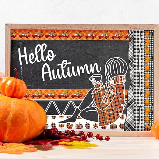 Whaline 12 Rolls Fall Plaid Washi Tapes Colorful Buffalo Plaid Autumn Pumpkin Truck Maple Leaves Gnome Pattern Masking Tape Decorative Tape for Fall Scrapbook Journal DIY Craft Gift Wrapping, 0.6Inch