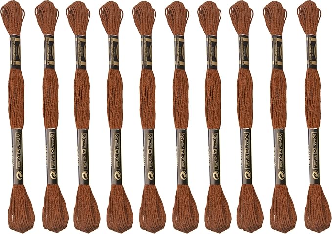 12 Skeins Embroidery Cotton Floss is 100% Egyptian Long Fiber Cotton of 8.75yds Each Cotton Cross Stitch Thread for Hand Embroidery DIY Creation and Friendship Bracelet String (12, Brown)