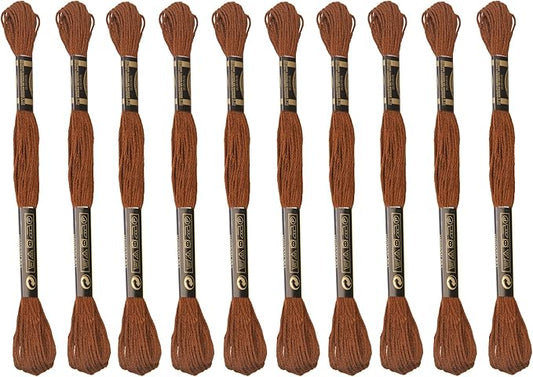 12 Skeins Embroidery Cotton Floss is 100% Egyptian Long Fiber Cotton of 8.75yds Each Cotton Cross Stitch Thread for Hand Embroidery DIY Creation and Friendship Bracelet String (12, Brown)