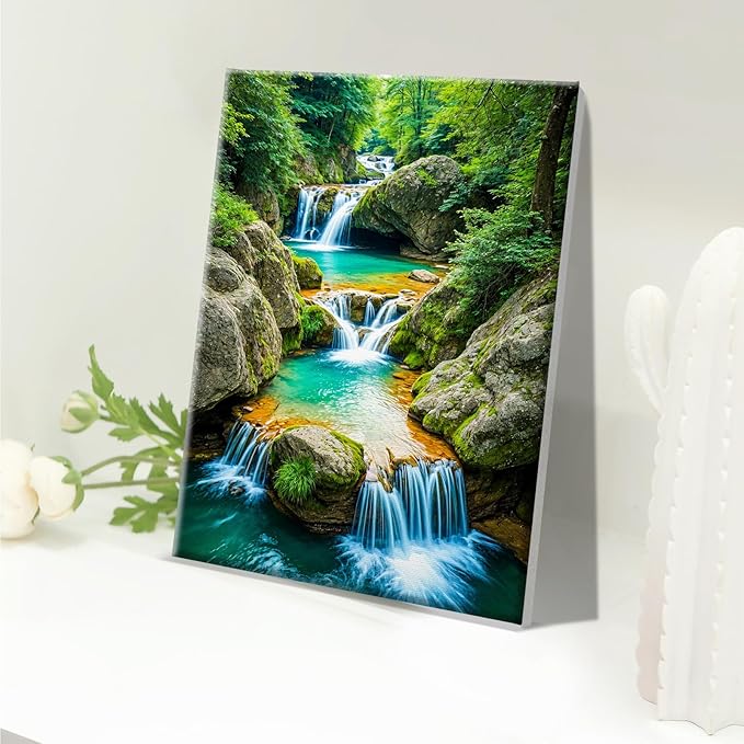 JOOZ Paint by Numbers Kit for Adults with Frame Waterfall Paint by Number with Easel Mountain Adult Paint by Number Kits Framed Canvas DIY Oil Painting Kits for Gift Home Wall Decor 8x12 Inch
