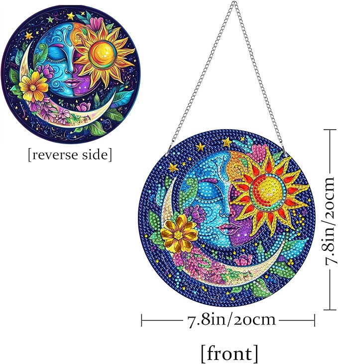 Pavemlo Hanging Diamond Art Kits for Adults Sun and Moon – 8x8 Inch Double-Sided Acrylic Board DIY Crystal Diamond Suncatcher Pendant, Sparkling Home Wall or Window Decoration Handmade Gift