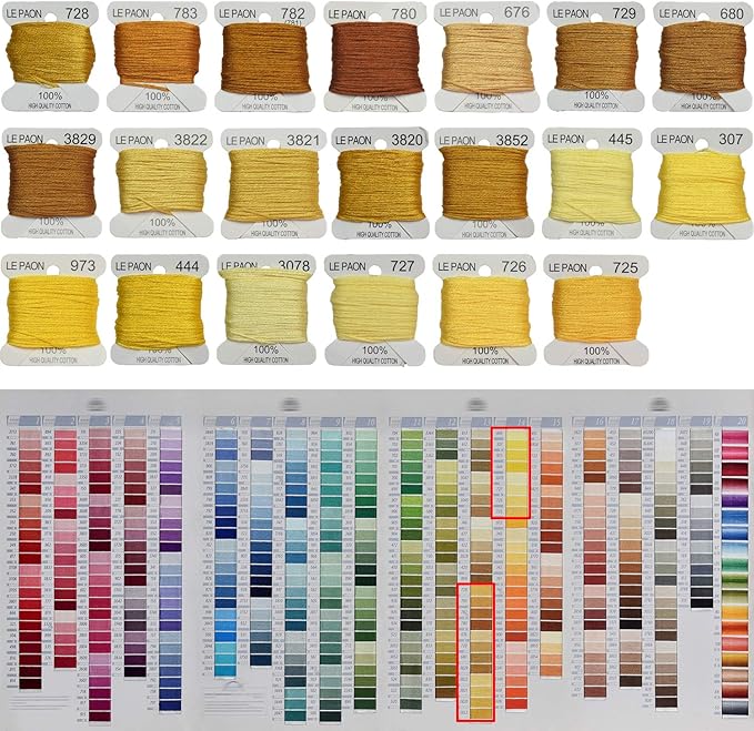 Premium Rainbow Color Embroidery Floss bobbins - Cross Stitch Threads - Friendship Bracelets Floss - Crafts Floss - 20 Bobbins Per Pack Embroidery Floss, Old Gold Gradient