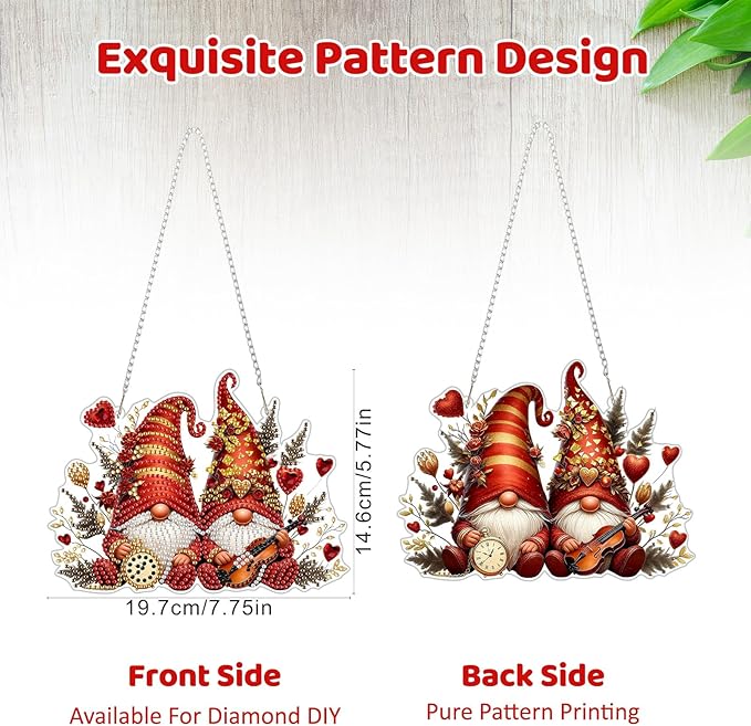 MEIYUDA Valentine's Day Hanging Diamond Art Kits for Adult, Love Gnomes Diamond Painting Hanging Kits Ornaments, DIY Special Shaped Rhinestone Window Pendants kit for Home Garden Wall Decor Gift