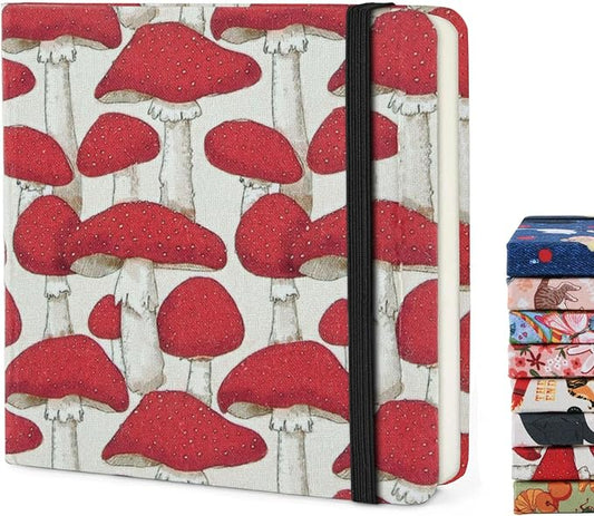 Handy Size 5 x 5 inches Sketch Book, 80GSM Acid Free Artistic Drawing Painting Writing Paper, Hardcover Cloth Cover Art Sketchbook,Journal Notebook.Red Mushroom
